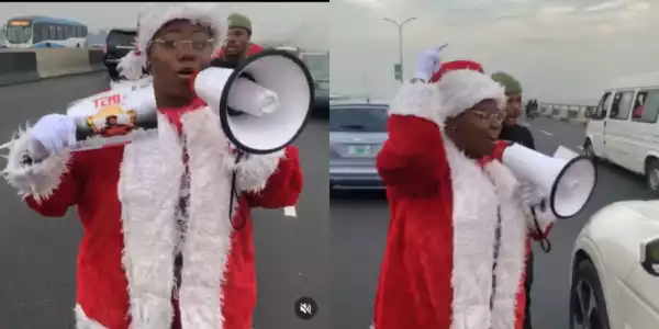 Singer, Teni dressed as Santa, spotted on 3rd Mainland Bridge (Video)